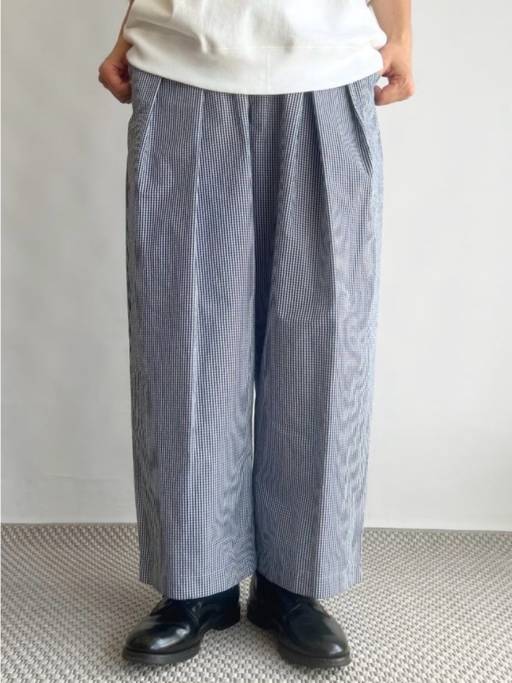 Nicholson & Nicholson HAKAMA-W Pants Gray Check Wide Leg Drawstring Size 38